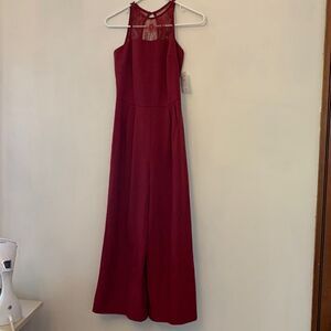 One one six burgundy jumpsuit with keyhole back Lace top Size S NWT